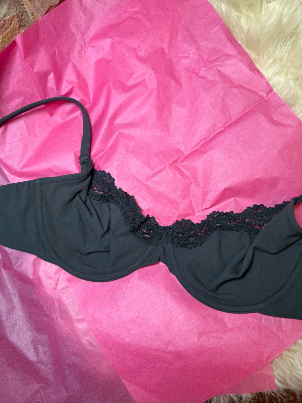 SKIMS Black Lace-Trim Unlined Scoop Bra